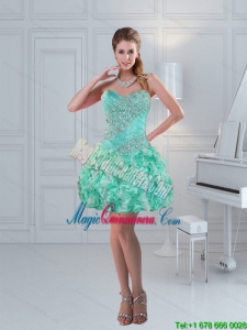 Apple Green Sweetheart 2015 Beautiful Dama Dresses with Ruffles and Beading