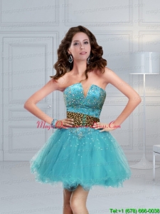 Aqua Blue Beading Leopard Printed Perfect Dama Dress for 2015