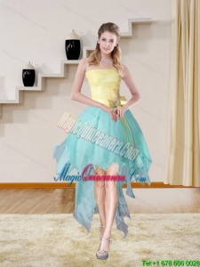 Multi Color Strapless High Low 2015 Afforable Dama Dresses with Bowknot