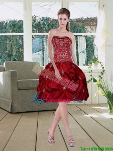 Wine Red Afforable Strapless 2015 Dama Dresses with Embroidery