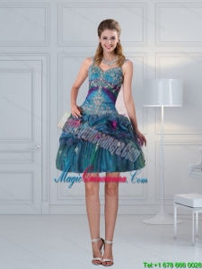 2015 Afforable Ball Gown Straps Multi Color Embroidery Dama Dress with Hand Made Flower