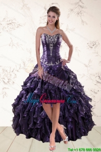 2015 Exclusive and Afforable Purple High Low Dama Dress for Spring