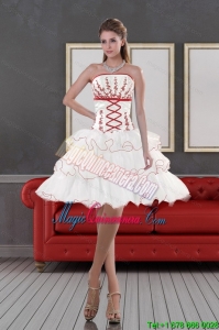 2015 Impressive Strapless Dama Dress with Embroidery and Ruffle layers