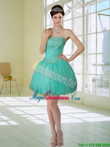 Apple Green Strapless 2015 Dama Dresses with Embroidery and Beading