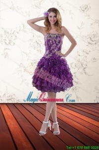 Elegant and Afforable Strapless 2015 Dama Dress with Appliques and Ruffles