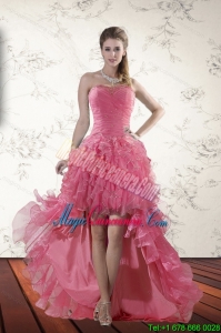 Exclusive High Low 2015 Dama Dress with Ruffles and Beading