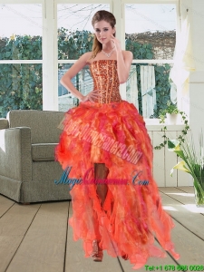 High Low Multi Color Strapless Dama Dresses with Beading and Ruffles