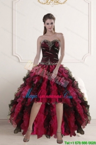 High Low Sweetheart Multi Color Dama Dress with Ruffles and Beading