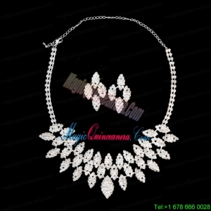 Shimmering Alloy With Rhinestones Ladies Necklace and Earrings Jewelry Set