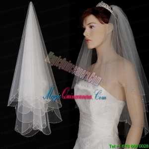 Two Layer Tulle With Pearls Fingertip Veil