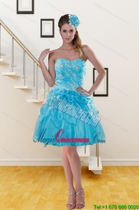 2015 Pretty Sweetheart Aqua Blue Dama Dress with Beading