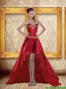 Fashionable High Low Sweetheart Wine Red Beading Dama Dress