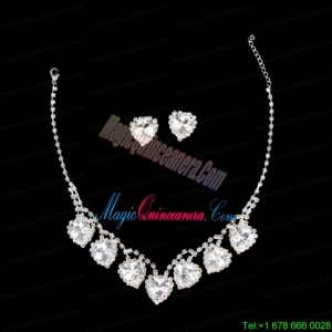 Gorgeous Sweetheart Shaped Rhinestones Wedding Jewelry Set Including Necklace And Earrings