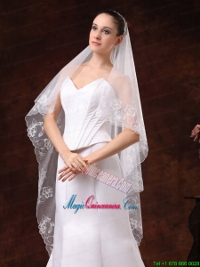 Lace Appliques And Two-tier Organza Veil For Wedding