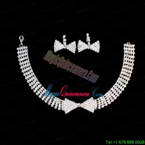 Lovely Bowknot Shaped Rhinestone Bridal Jewelry Set Necklace With Earrings