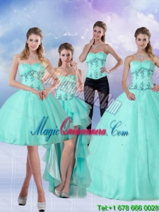 Detachable Apple Green Sweetheart 2015 Quinceanera Dress with Appliques and Beading