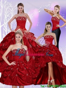 Detachable Floor Length Strapless Sweet 16 Dress with Embroidery and Pick Ups