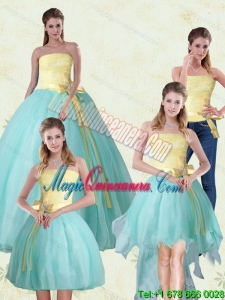 Detachable Strapless Floor Length Multi Color Quinceanera Gown with Bowknot