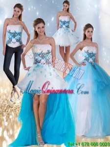 Detachable Strapless Multi Color Quinceanera Dress with Appliques and Beading