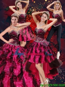 Sweetheart Beading and Ruffles Detachable Quinceanera Dress in Multi Color
