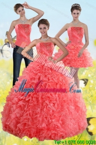 Watermelon Detachable Sweet 15 Dresses with Beading and Ruffles