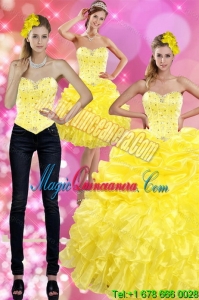 Yellow Detachable Quince Dresses with Beading and Ruffles