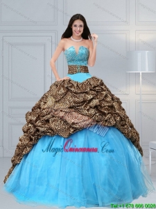 Fashion 2015 Baby Blue Leopard Printed Quinceanera Dresses with Beading