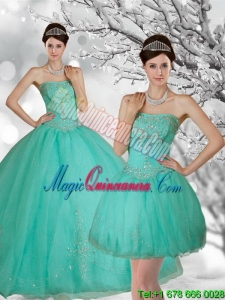 Fashion Apple Green Strapless Quince Dress with Appliques and Beading for 2015