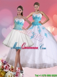 Fashion BeadIing Sweetheart Quinceanera Dress in White and Blue