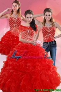 Fashion Red Quince Dresses With Beading and Ruffles for 2015