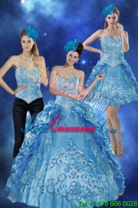 Fashion Sweetheart Teal Quinceanera Gown with Embroidery and Pick Ups