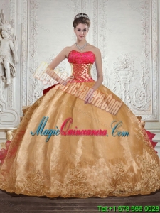 Strapless Multi Color Fashion Quinceanera Dress with Beading and Embroidery