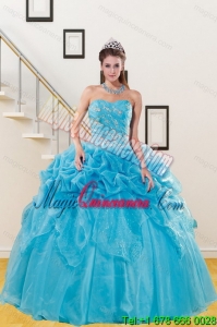 2015 Beautiful Teal Quince Gown with Embroidery and Pick Ups