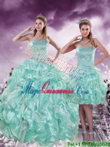 2015 Gorgeous Beading and Ruffles Aqual Blue Quince Dresses