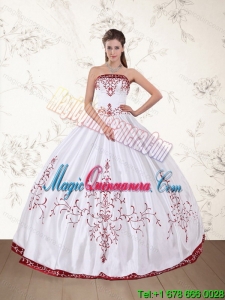 2015 Strapless Floor Length Luxury Quinceanera Dress in White and Red