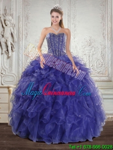 Royal Bule Gorgeous Quince Dresses with Beading and Ruffles for 2015