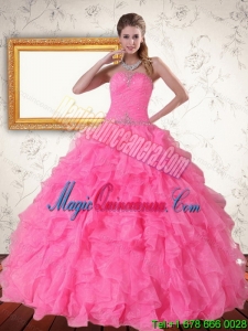 2015 Popular Strapless Quinceanera Dress with Beading and Ruffles