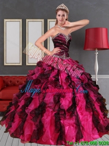 2015 Popular Sweetheart Multi Color Quinceanera Dress with Beading and Ruffles