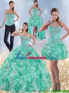 Luxury Sweetheart Quinceanera Dresses in Apple Green with Ruffles and Beading for 2015