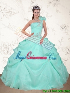 Popular Beading and Appliques 2015 Dress for Quince in Apple Green