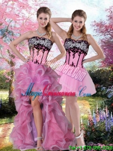 Popular High Low Zebra Printed Quinceanera Dress with Pick Ups and Appliques