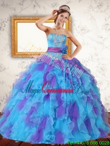 Popular Ruffles and Sash Strapless Quinceanera Dress in Multi Color