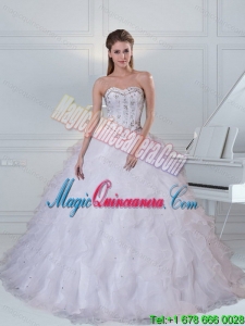 Sweetheart Luxury White Quinceanera Dress with Ruffles and Beading