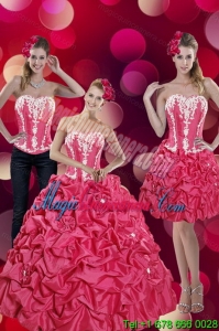 2015 New style and Fashionable Pick Ups and Appliques Hot Pink Quinceanera Dresses