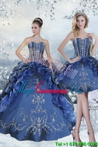 New style Custom Made Embroidery and Beading Blue Quince Dresses for 2015