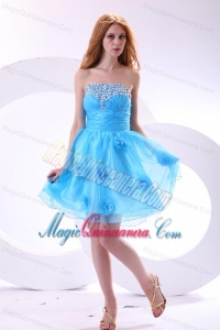 Aqua Blue Dama Dress for Quinceanera with Strapless Beaded and Flowers