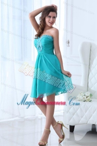 Aqua Blue Sweetheart Beaded Dama Dresses with Knee-length