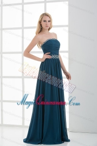 Empire Strapless Beading Blue Floor-length Chiffon Dama Dresses