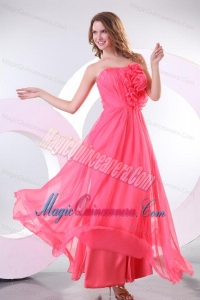 Strapless Flowers Decorate Brust Empire Long Dresses for Dama with Ruche