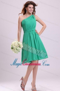 Turquoise Dama Dress for Quinceanera with Bowknot and Ruching A-line One Shoulder